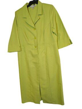Jessica London Lime Green 3/4 Sleeve Button-Front Coat Dress Size 18W 100% Polye